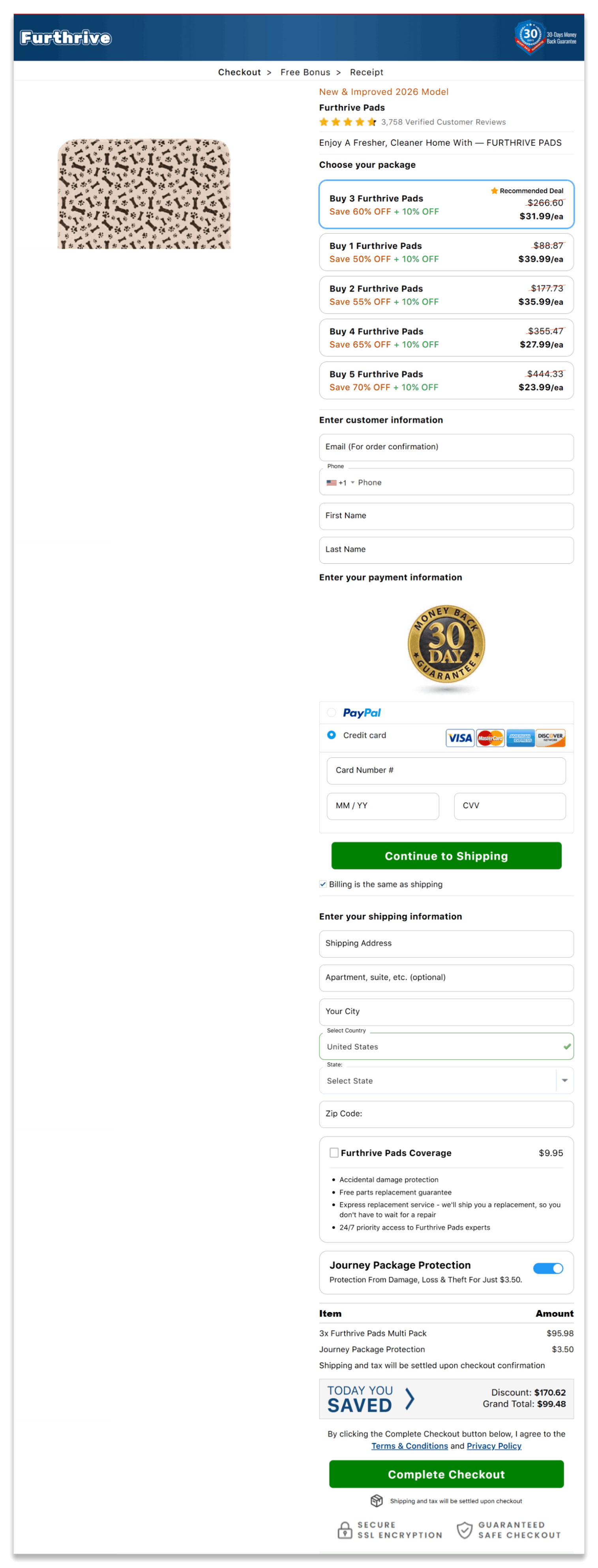 Furthrive Pad secure checkout page